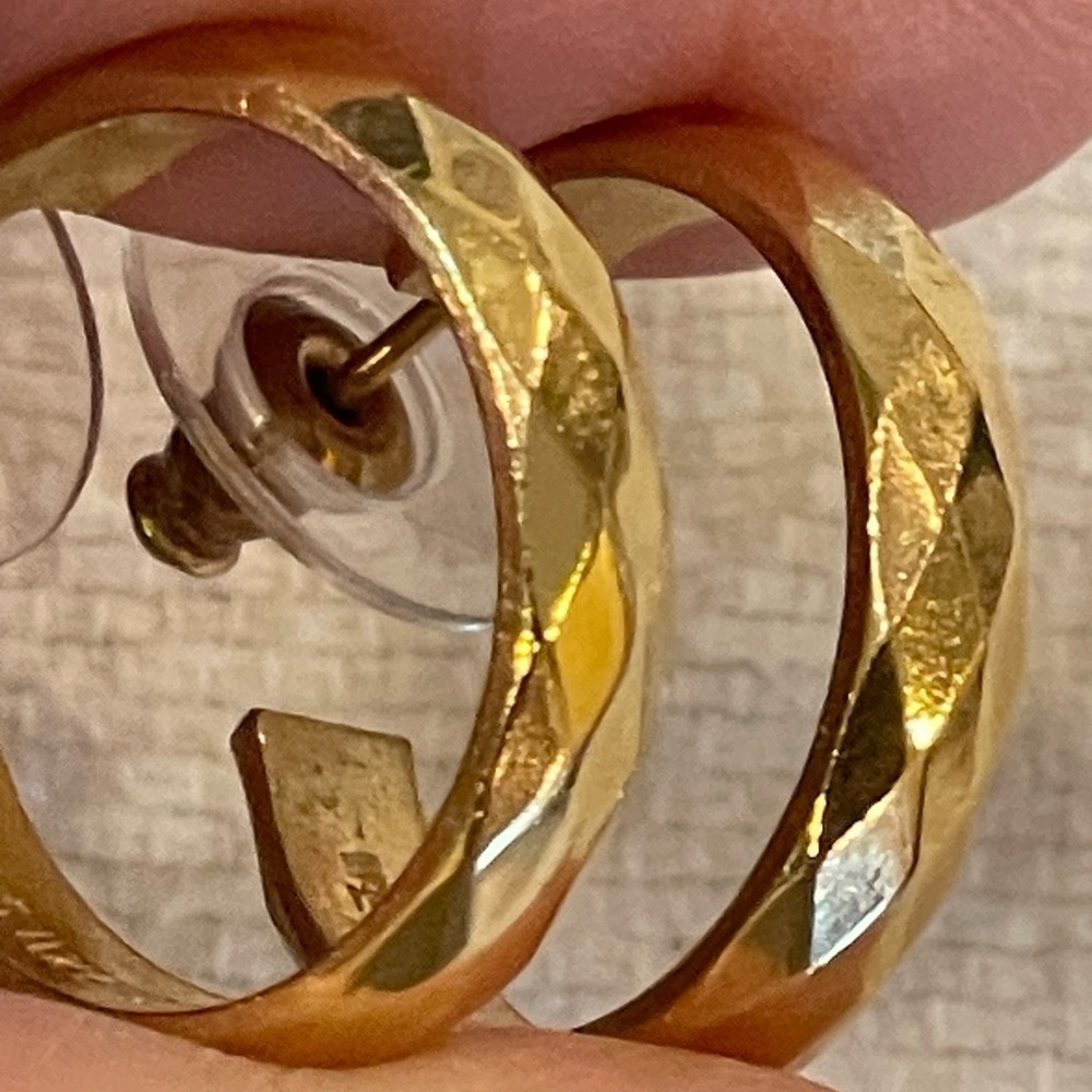 Wells 12k 1/20 yellow gold filled vintage hoops 3/4 inch glass art bead studs - Picture 7 of 11